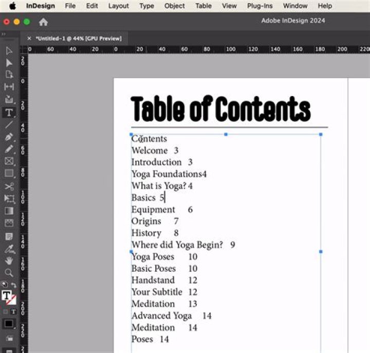 How do I create a table of contents in InDesign cs6?
