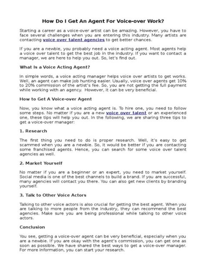 How do I get an agent for voice over work?